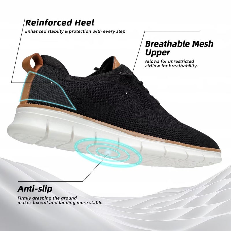 Kvovzo Men's Casual Dress Shoes Fashion Walking Sneakers Mesh Business Oxfords Work Lightweight Soft Sole Black - Image 5