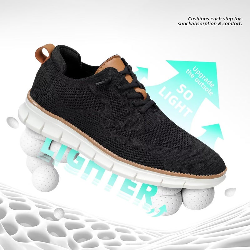 Kvovzo Men's Casual Dress Shoes Fashion Walking Sneakers Mesh Business Oxfords Work Lightweight Soft Sole Black - Image 4