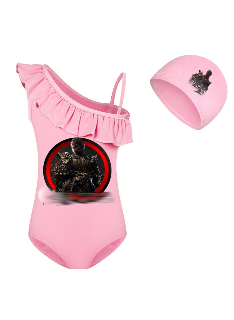 MQD Black Myth Goku Girls' One Piece Swimsuit And Cap Set 