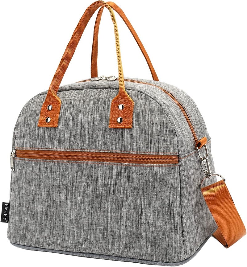FlowFly Insulated Lunch Bag With Shoulder Strap for Women, Men, and Kids, Large and Reusable, Handle, Freezable Work and School Travel Tote and Meal Prep Organizer,Grey - Image 1