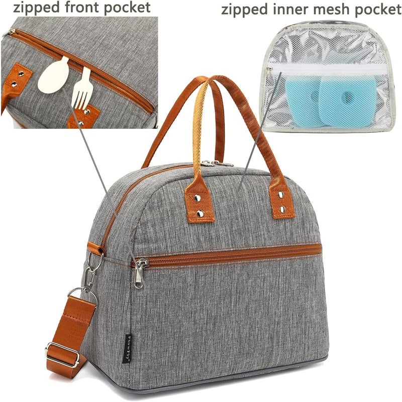 FlowFly Insulated Lunch Bag With Shoulder Strap for Women, Men, and Kids, Large and Reusable, Handle, Freezable Work and School Travel Tote and Meal Prep Organizer,Grey - Image 4