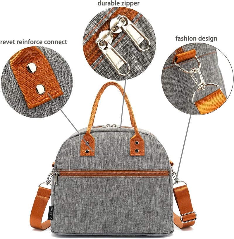 FlowFly Insulated Lunch Bag With Shoulder Strap for Women, Men, and Kids, Large and Reusable, Handle, Freezable Work and School Travel Tote and Meal Prep Organizer,Grey - Image 5