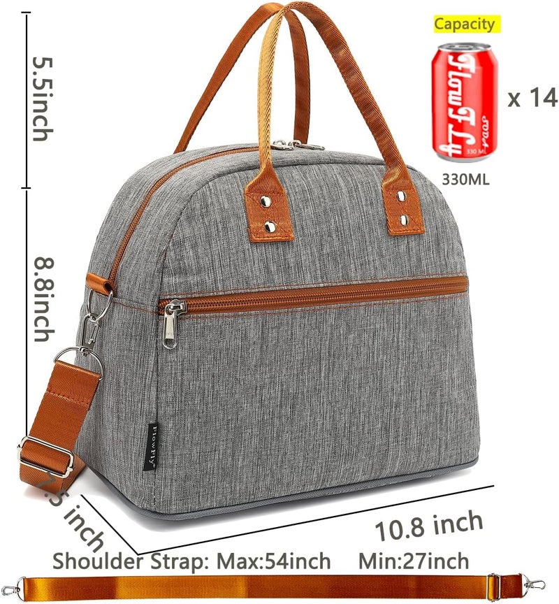 FlowFly Insulated Lunch Bag With Shoulder Strap for Women, Men, and Kids, Large and Reusable, Handle, Freezable Work and School Travel Tote and Meal Prep Organizer,Grey - Image 3
