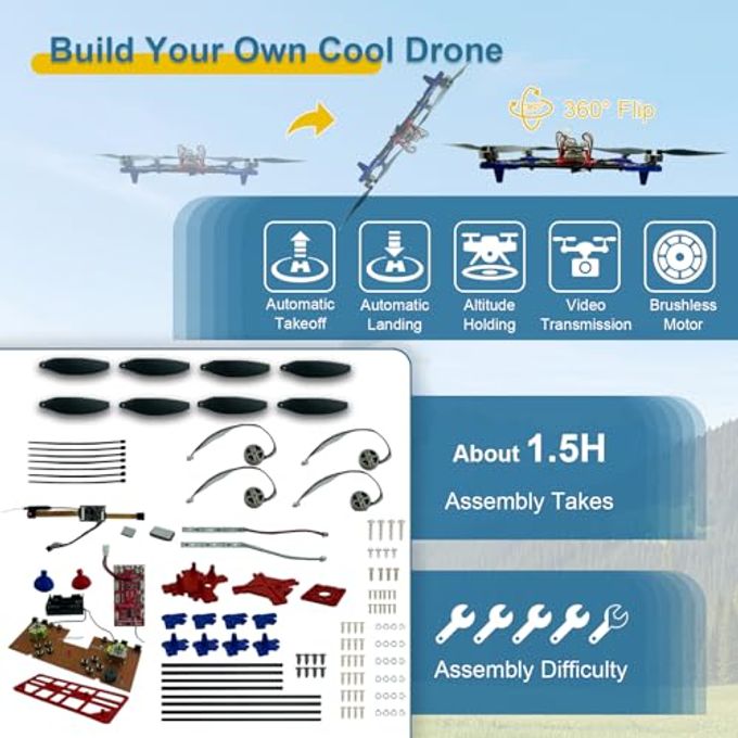 EIELEDIY Quadrotor Drone DIY Kit: A Unique STEM Project with Brushless Motor, Optical Flow Hovering, One-Click Takeoff and Landing, and 360 Flip for DIY Enthusiasts to Learn Drone Basics - Image 3