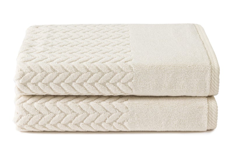 Texere 100 Organic Cotton Jacquard 650 GSM Premium Bath Towel Sets Extra Absorbent Quick Dry and Plush Cable Birch 2 Bath Towels