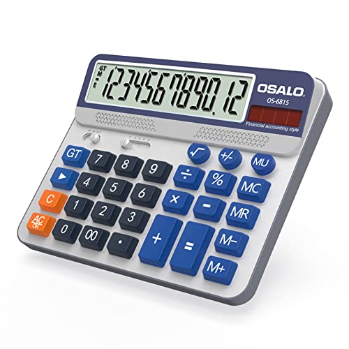 Pendancy Desktop Calculator Extra Large 5in LCD Display 12-Digit Big Button Giant Accounting Calculator, Battery & Solar Powered, for Office Business & Home(OS-6815) - Image 1