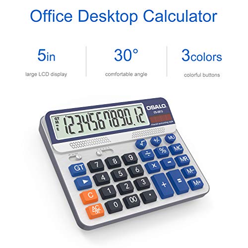 Pendancy Desktop Calculator Extra Large 5in LCD Display 12-Digit Big Button Giant Accounting Calculator, Battery & Solar Powered, for Office Business & Home(OS-6815) - Image 2