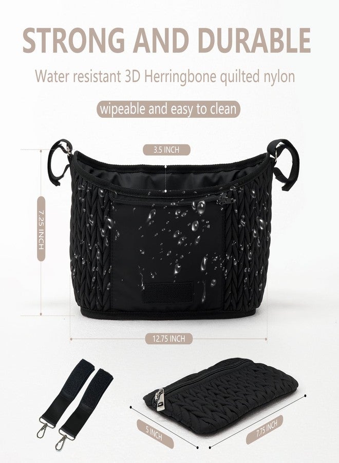 LUKJOJO Stroller Organizer - Stylish Quilting Nylon, Universal Fit, Detachable Bag, Adjustable Multi-Storage for Baby Stroller and Pet Stroller（Black-A - Image 3