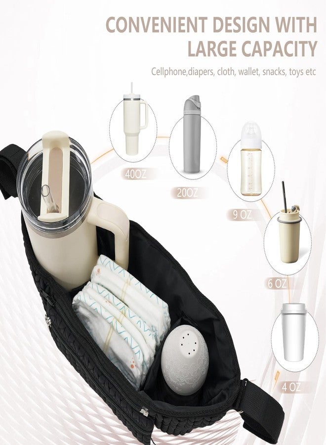 LUKJOJO Stroller Organizer - Stylish Quilting Nylon, Universal Fit, Detachable Bag, Adjustable Multi-Storage for Baby Stroller and Pet Stroller（Black-A - Image 5