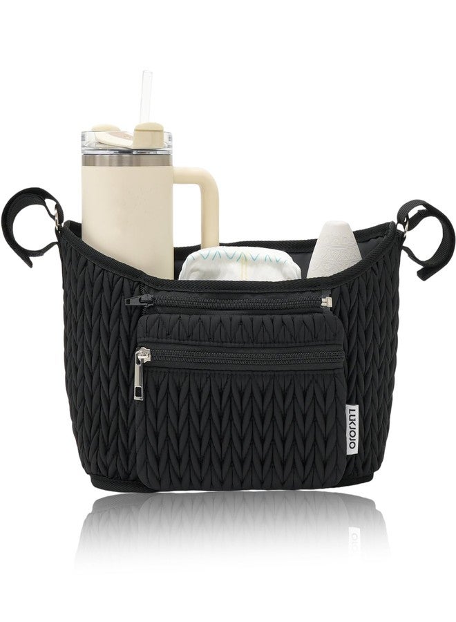 LUKJOJO Stroller Organizer - Stylish Quilting Nylon, Universal Fit, Detachable Bag, Adjustable Multi-Storage for Baby Stroller and Pet Stroller（Black-A - Image 1