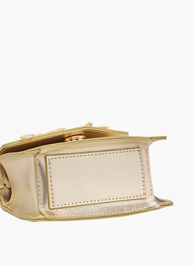 Celeste Girls Embellished Crossbody Bag with Chain Strap and Button Closure
