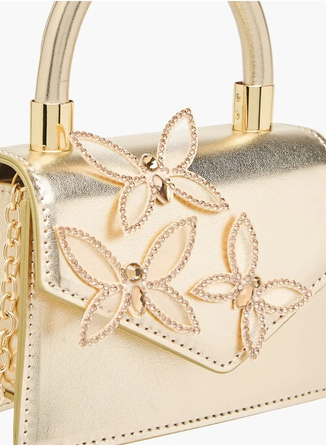 Celeste Girls Embellished Crossbody Bag with Chain Strap and Button Closure