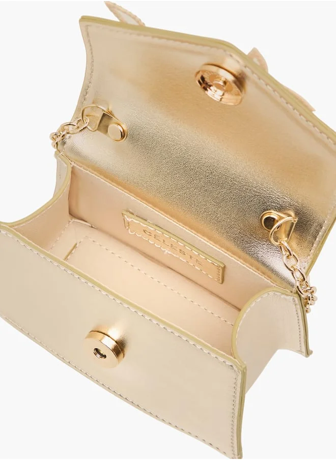 Celeste Girls Embellished Crossbody Bag with Chain Strap and Button Closure