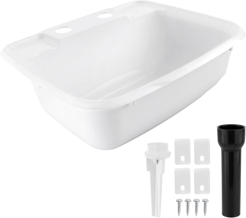 RecPro Rectangle RV Bathroom Sink | Single Bowl Lavatory Sink | Camper Basin | Plastic (White) - Image 2
