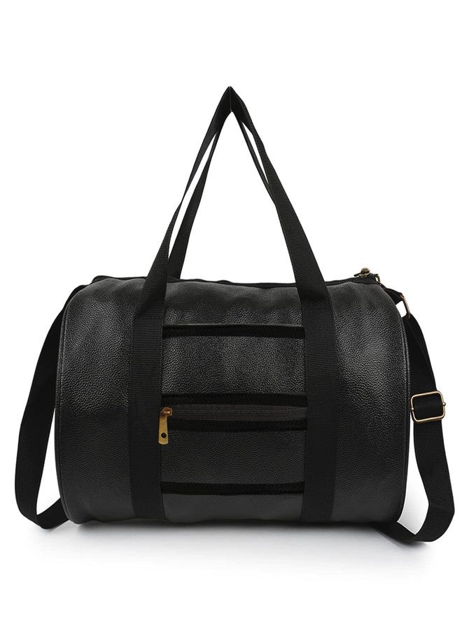 Neprock 20L Leather Trendy & Classic Duffle Gym Bag for Men & Women Leather Gym Bag with Shoulder Strap Sports Bag Yoga & Travel Bag for Boys & Girls Duffle Bag & Travelling Bag Outdoor (Black) - Image 1
