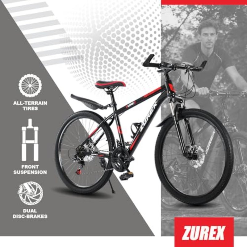 دراجة جبلية للبالغين، مقاس 26 بوصة MTB مع مبدلات 21 سرعة، نظام تعليق أمامي، فرامل قرصية مزدوجة، إطار فولاذي عالي الكربون، مقعد قابل للتعديل - Image 3