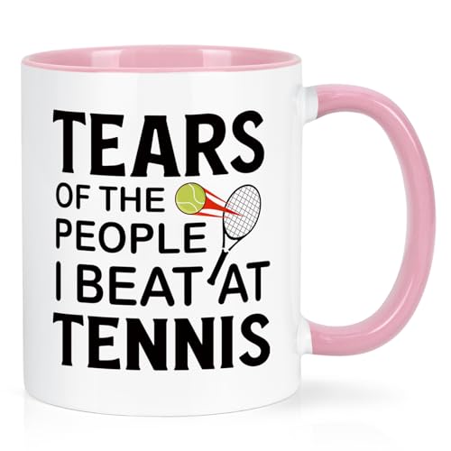 Maustic Tennis Gifts for Women, Funny Gifts for Tennis Players Coach, 11 Oz Two Tone (White & Pink) - Image 1