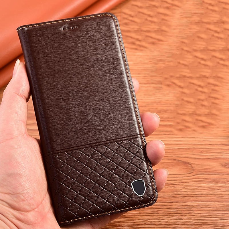 YUANSHXM-Wallet Case for OnePlus 12, All-Inclusive Protection Genuine Leather Magnetic Book Folding Flip Case with Kickstand TPU Shockproof Protective Phone Cover (Brown2) - Image 2