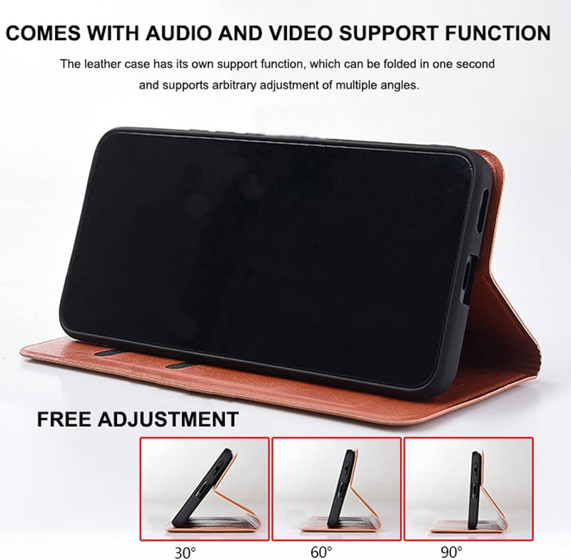 YUANSHXM-Wallet Case for OnePlus 12, All-Inclusive Protection Genuine Leather Magnetic Book Folding Flip Case with Kickstand TPU Shockproof Protective Phone Cover (Brown2) - Image 5