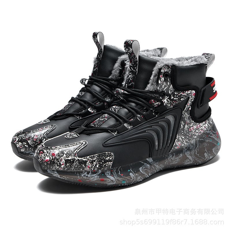 Men'S Shoes Plus Size Winter High-Top Shoes Basketball Shoes Couple Running Shoes Fleece-Lined Cotton Shoes Men'S Warm Sneaker - Image 1