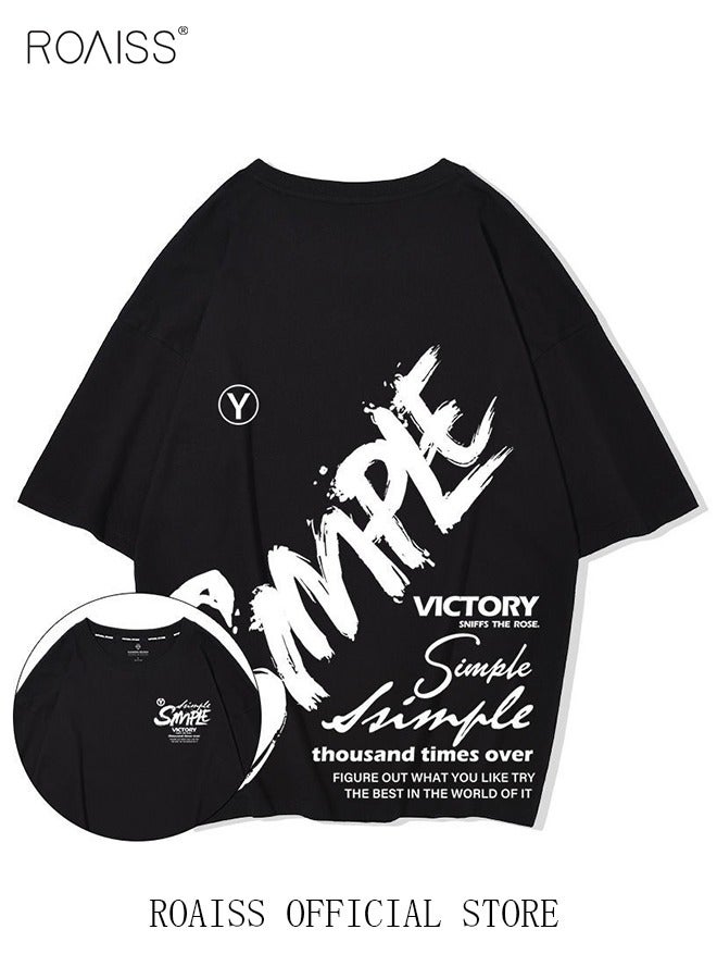 roaiss Men Oversized T Shirt Letter Streetwear Tshirts Man Fashion Casual Loose Cotton Hip Hop Y2K T-shirt Tops - Image 5