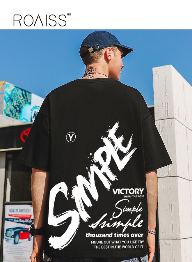 roaiss Men Oversized T Shirt Letter Streetwear Tshirts Man Fashion Casual Loose Cotton Hip Hop Y2K T-shirt Tops - Image 2