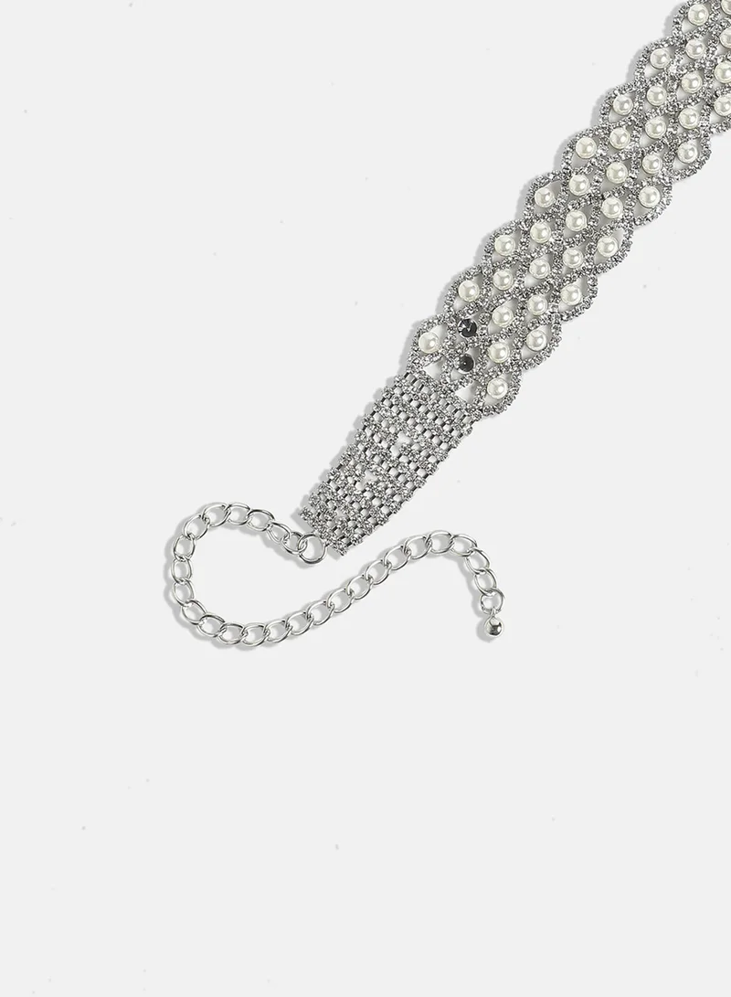 SOHI Pearl Crystal Choker Artificial Necklace Jewellery