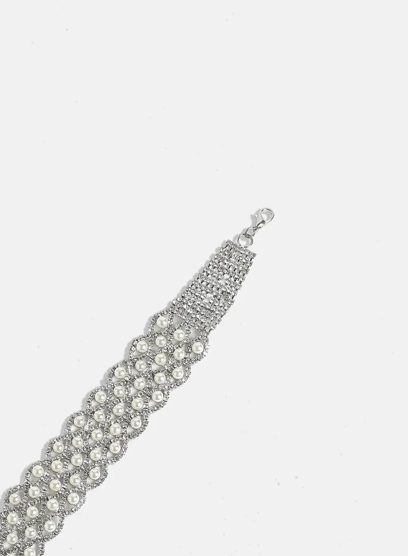 SOHI Pearl Crystal Choker Artificial Necklace Jewellery