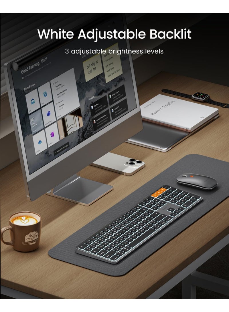 ProtoArc Backlit Bluetooth Keyboard and Mouse for Mac, KM100-A Full Size Wireless Keyboard Mouse for Mac, Multi-Device Rechargeable for MacBook Pro/Air, iPhone, iPad, Space Gray - Image 5