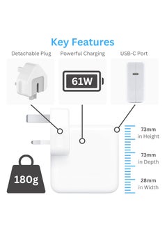 Generic MacBook Air/Pro Charger - 61W USB C Power Adaptor with 1.8m/6ft USC C to USB C Charger Cable - Compatible with Mac Book Air/Pro - 61W Replacement Apple Mac Charger with Fast Charging Technology  - Image 1