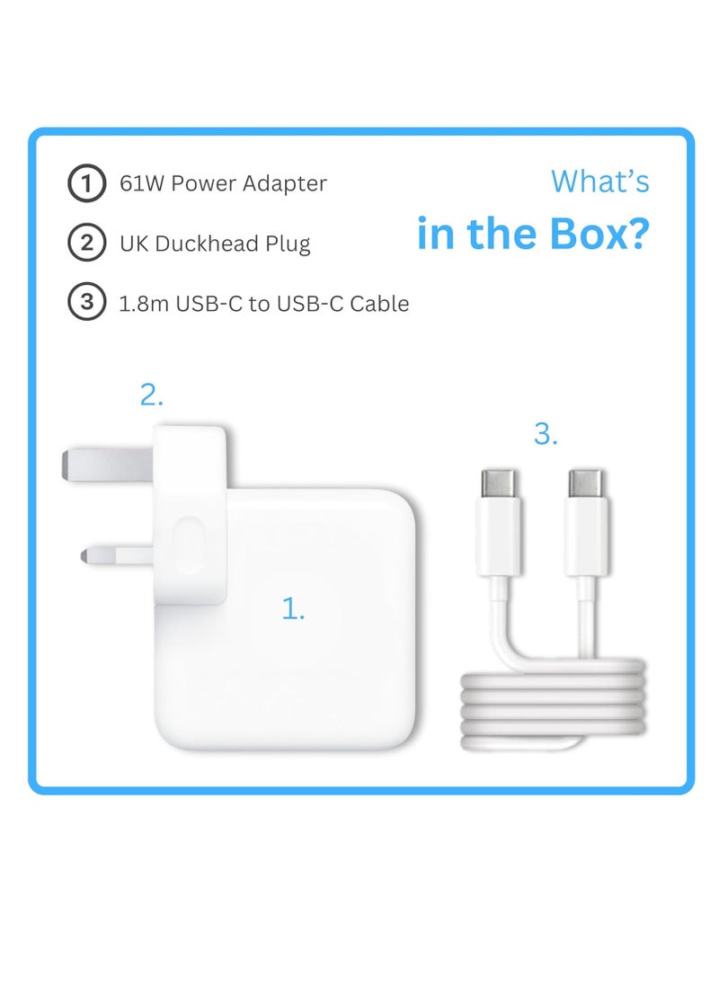 Generic MacBook Air/Pro Charger - 61W USB C Power Adaptor with 1.8m/6ft USC C to USB C Charger Cable - Compatible with Mac Book Air/Pro - 61W Replacement Apple Mac Charger with Fast Charging Technology  - Image 2