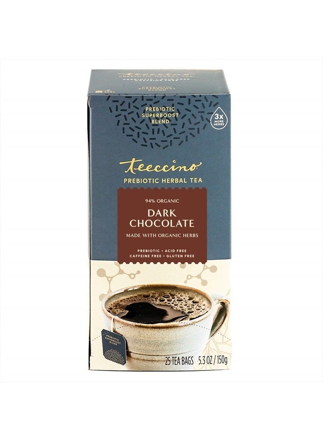 teeccino Dark Chocolate Prebiotic Superboost™ Herbal Tea - Support Your Probiotics with Vegan GOS & Organic XOS for Good Gut Health and Regularity, 25 Tea Bags (Pack of 1) - Image 5