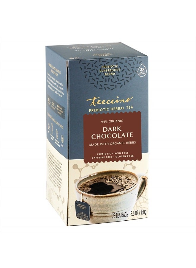 teeccino Dark Chocolate Prebiotic Superboost™ Herbal Tea - Support Your Probiotics with Vegan GOS & Organic XOS for Good Gut Health and Regularity, 25 Tea Bags (Pack of 1) - Image 1