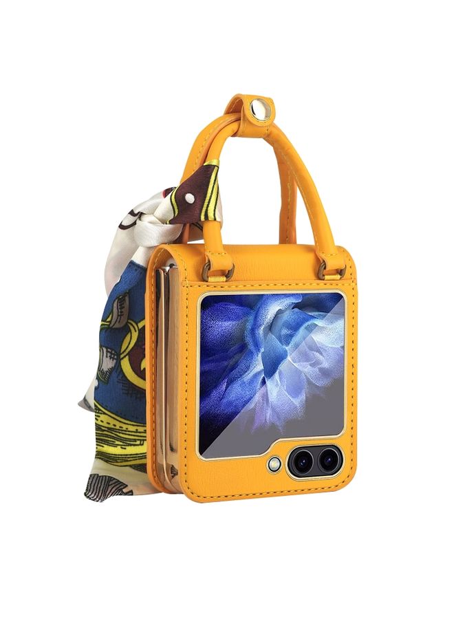 Case Cover For Samsung Galaxy Z Flip5 Handbag Design Leather + PC Phone Case (Yellow) 