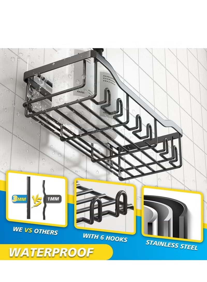 A ZONE Black Adhesive Bathroom Shelf Organizer, Bathroom Basket Shelves, No-Drill Bathroom Corner Organizer for Bathtub, Bathroom Wall Organizer, Metal Frame Shelf (5 Pack - Black) - Image 5