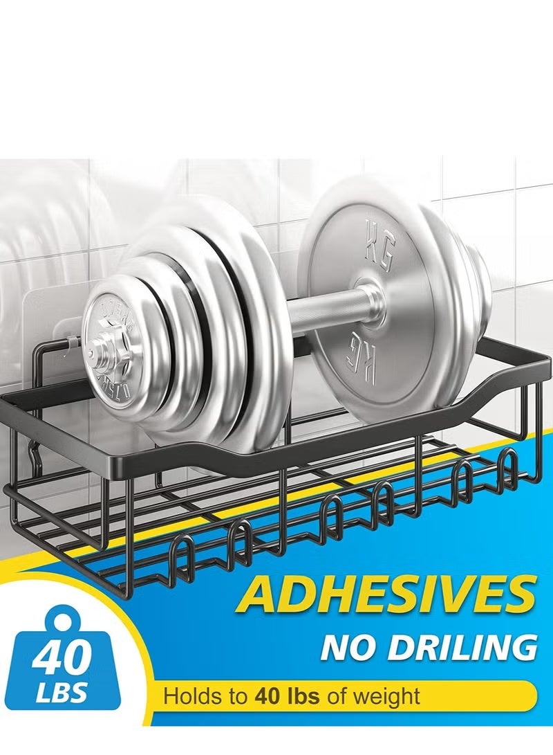 A ZONE Black Adhesive Bathroom Shelf Organizer, Bathroom Basket Shelves, No-Drill Bathroom Corner Organizer for Bathtub, Bathroom Wall Organizer, Metal Frame Shelf (5 Pack - Black) - Image 4