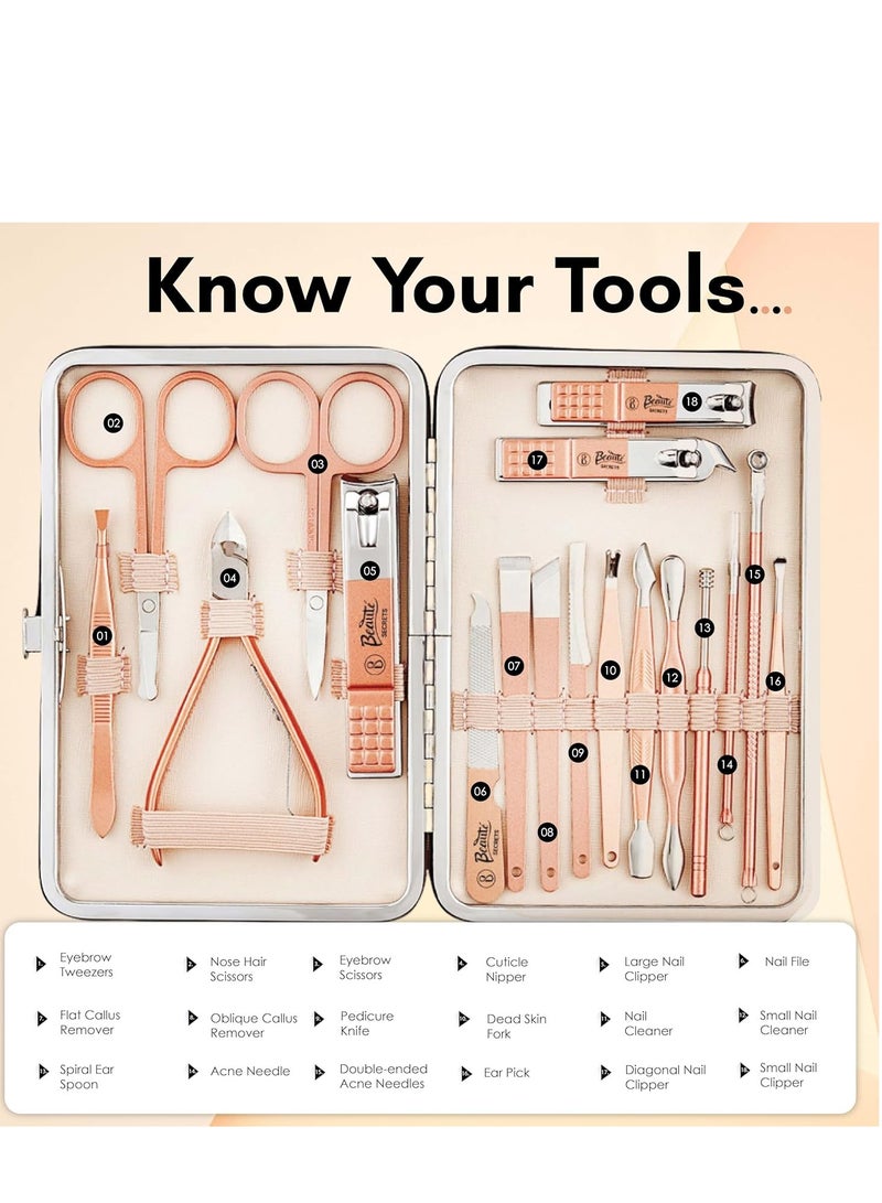 Beaute Secrets Manicure Kit pedicure tools for feet Nail Clipper Manicure Pedicure kit for women and Men 18 Pieces Perfect Gifts - Image 2
