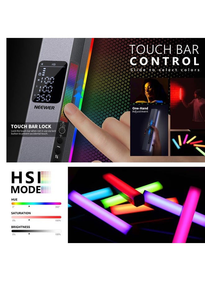 Neewer - RGB LED Video Light Stick, Touch Bar & APP Control, Magnetic Handheld Photography Lighting Wand, Dimmable 3200K~5600K CRI98+ Full Color LED Light with 6400mAh Battery, 17 Scenes, RGB1 - Image 1
