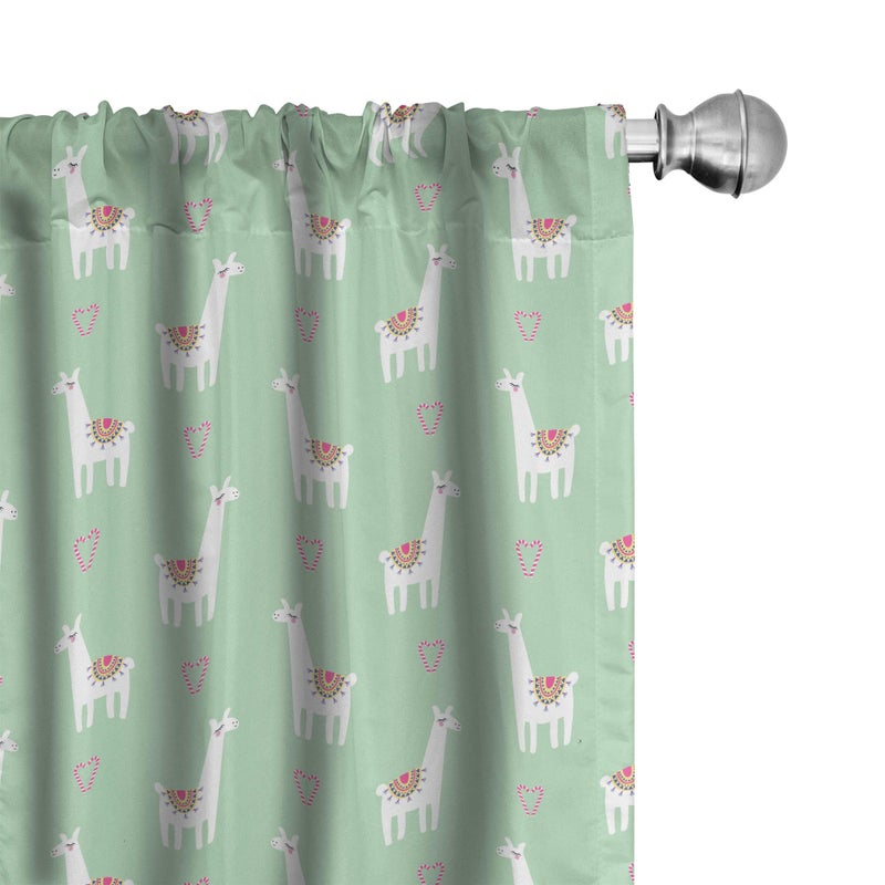 Ambesonne Llama Window Curtains  Candy Cane Hearts Fun Pattern on Pastel Background  Lightweight Decor 2-Panel Set with Rod Pocket  Pair of - 28"" x 95""  Teal Green - Image 1