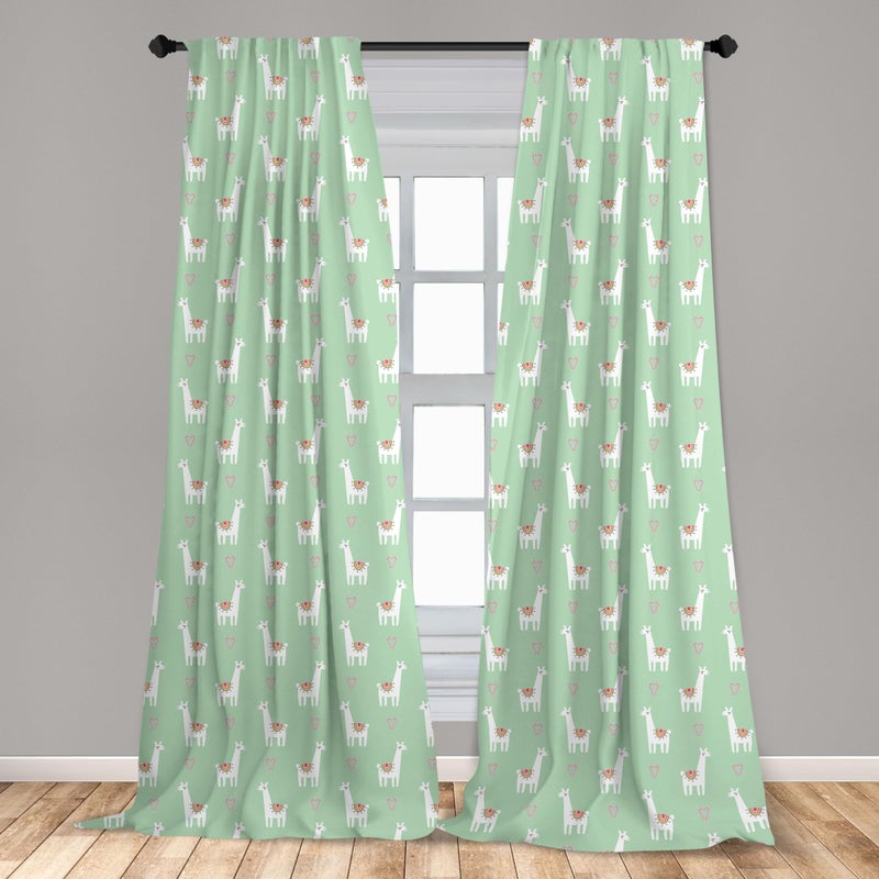 Ambesonne Llama Window Curtains  Candy Cane Hearts Fun Pattern on Pastel Background  Lightweight Decor 2-Panel Set with Rod Pocket  Pair of - 28"" x 95""  Teal Green - Image 3