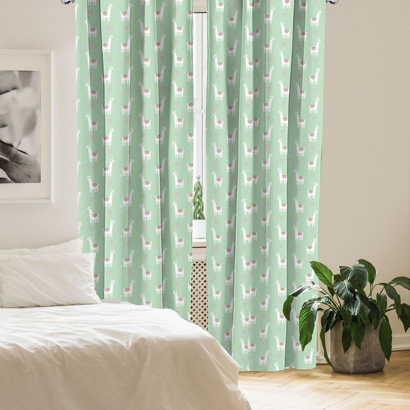 Ambesonne Llama Window Curtains  Candy Cane Hearts Fun Pattern on Pastel Background  Lightweight Decor 2-Panel Set with Rod Pocket  Pair of - 28"" x 95""  Teal Green - Image 4