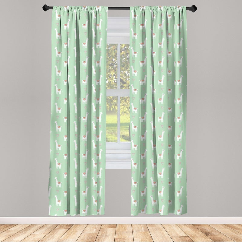 Ambesonne Llama Window Curtains  Candy Cane Hearts Fun Pattern on Pastel Background  Lightweight Decor 2-Panel Set with Rod Pocket  Pair of - 28"" x 95""  Teal Green - Image 2