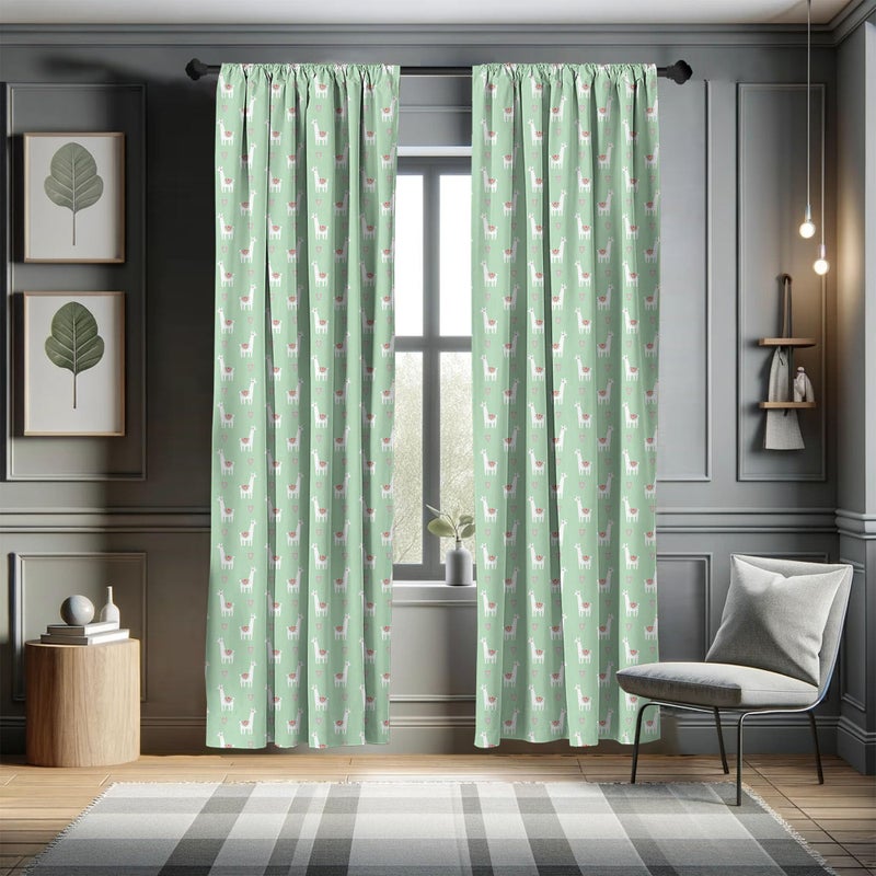 Ambesonne Llama Window Curtains  Candy Cane Hearts Fun Pattern on Pastel Background  Lightweight Decor 2-Panel Set with Rod Pocket  Pair of - 28"" x 95""  Teal Green - Image 5