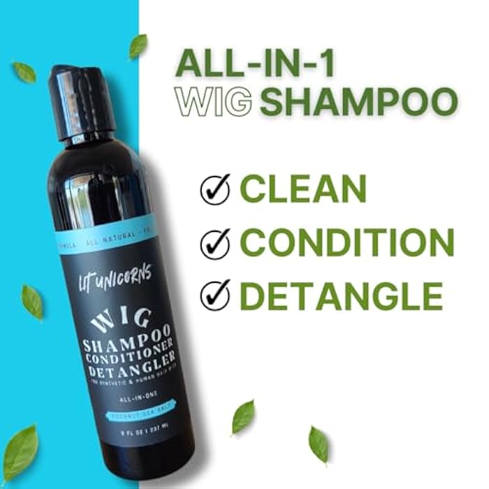 LIT UNICORNS All Natural Wig Shampoo for Human Hair and Synthetic Wigs, Cleanses, Conditions & Detangles, Made In USA, Vegan Fresh Coconut Scent. No parfumes or fragrances - Image 2