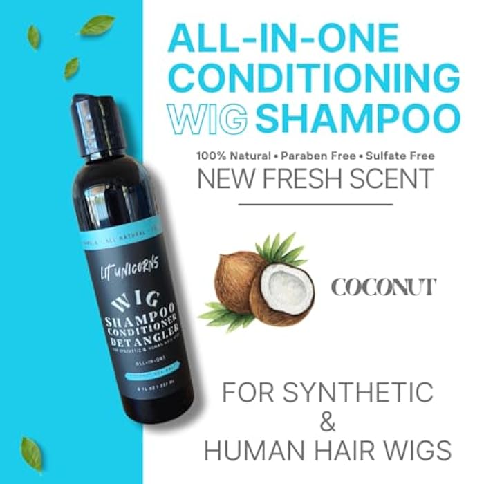 LIT UNICORNS All Natural Wig Shampoo for Human Hair and Synthetic Wigs, Cleanses, Conditions & Detangles, Made In USA, Vegan Fresh Coconut Scent. No parfumes or fragrances - Image 3