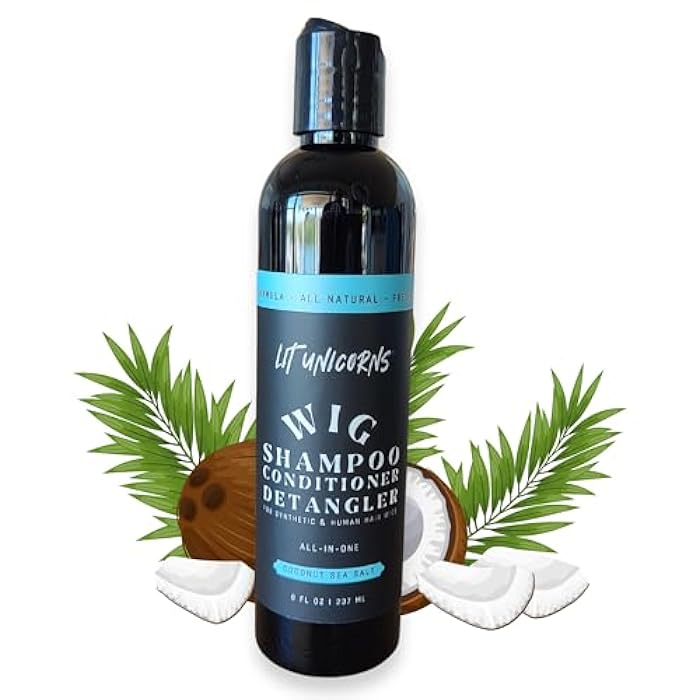 LIT UNICORNS All Natural Wig Shampoo for Human Hair and Synthetic Wigs, Cleanses, Conditions & Detangles, Made In USA, Vegan Fresh Coconut Scent. No parfumes or fragrances - Image 1