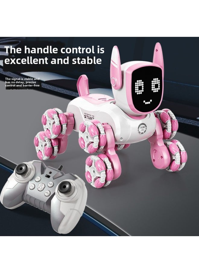null - Intelligent Voice Control Eight Wheel Stunt Robot Dog Gesture Sensing Pink Remote Control Car Children's Programming Pet Toy-Color:Md572 Pink, Intelligent Voice Control Handle Remote Control-Scale:Two Sets Of Lithium Batteries - Image 1