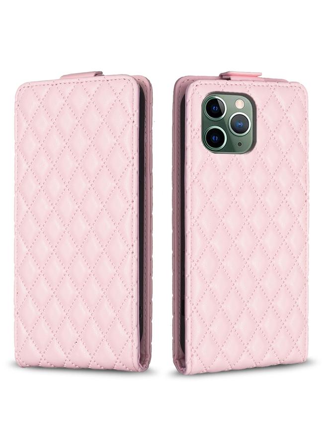 زبون جراب هاتف iPhone 11 Pro من الجلد بتصميم شبكي ماسي قابل للطي عموديًا - Image 1