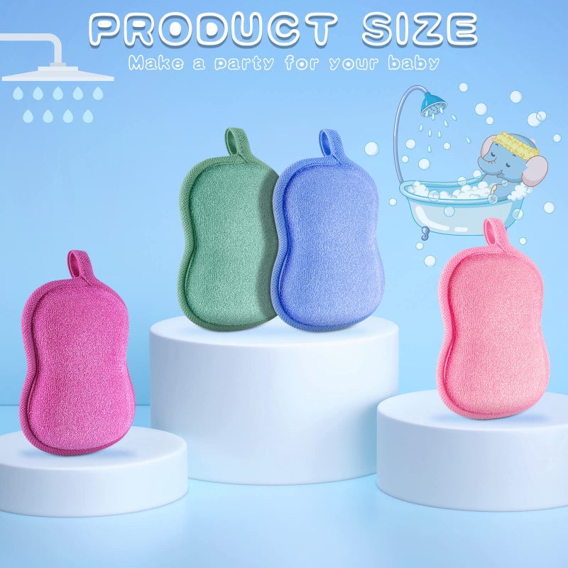 Tatuo 4 Pieces Baby Bath Sponge Cotton Baby Sponge Toddler Soft and Absorbent Loofah for Kids Babies Men Women(Red, Purple, Green, Blue) - Image 3