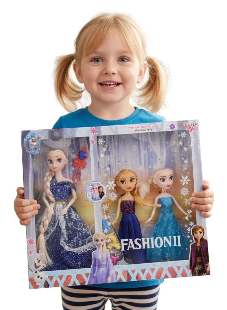 بريميم مجموعة هدايا دمى أزياء أميرات فروزن - فساتين زرقاء وبنفسجية مع إكسسوارات، دمى لعب أدوار خيالية للبنات - Image 2